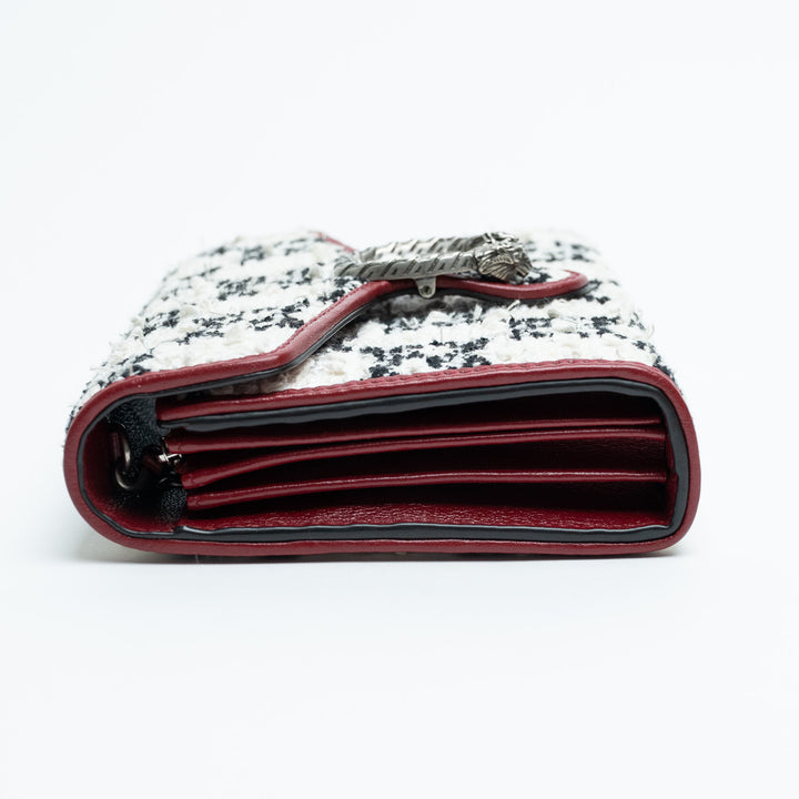Gucci Red Leather & White Monogram Tweed Dionysus Chain Wallet