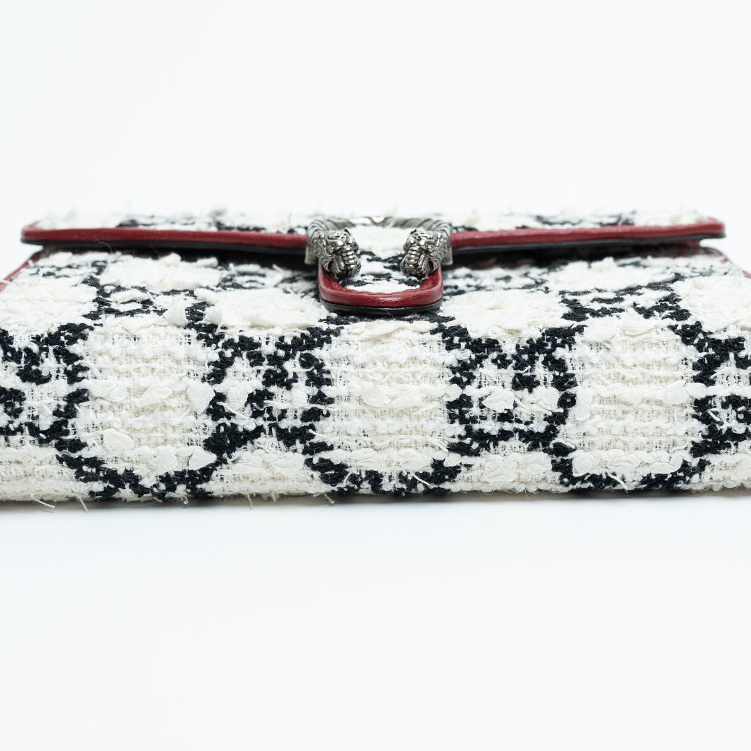 Gucci Red Leather & White Monogram Tweed Dionysus Chain Wallet