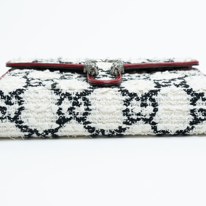Gucci Red Leather & White Monogram Tweed Dionysus Chain Wallet