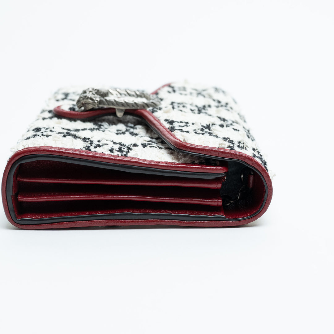 Gucci Red Leather & White Monogram Tweed Dionysus Chain Wallet