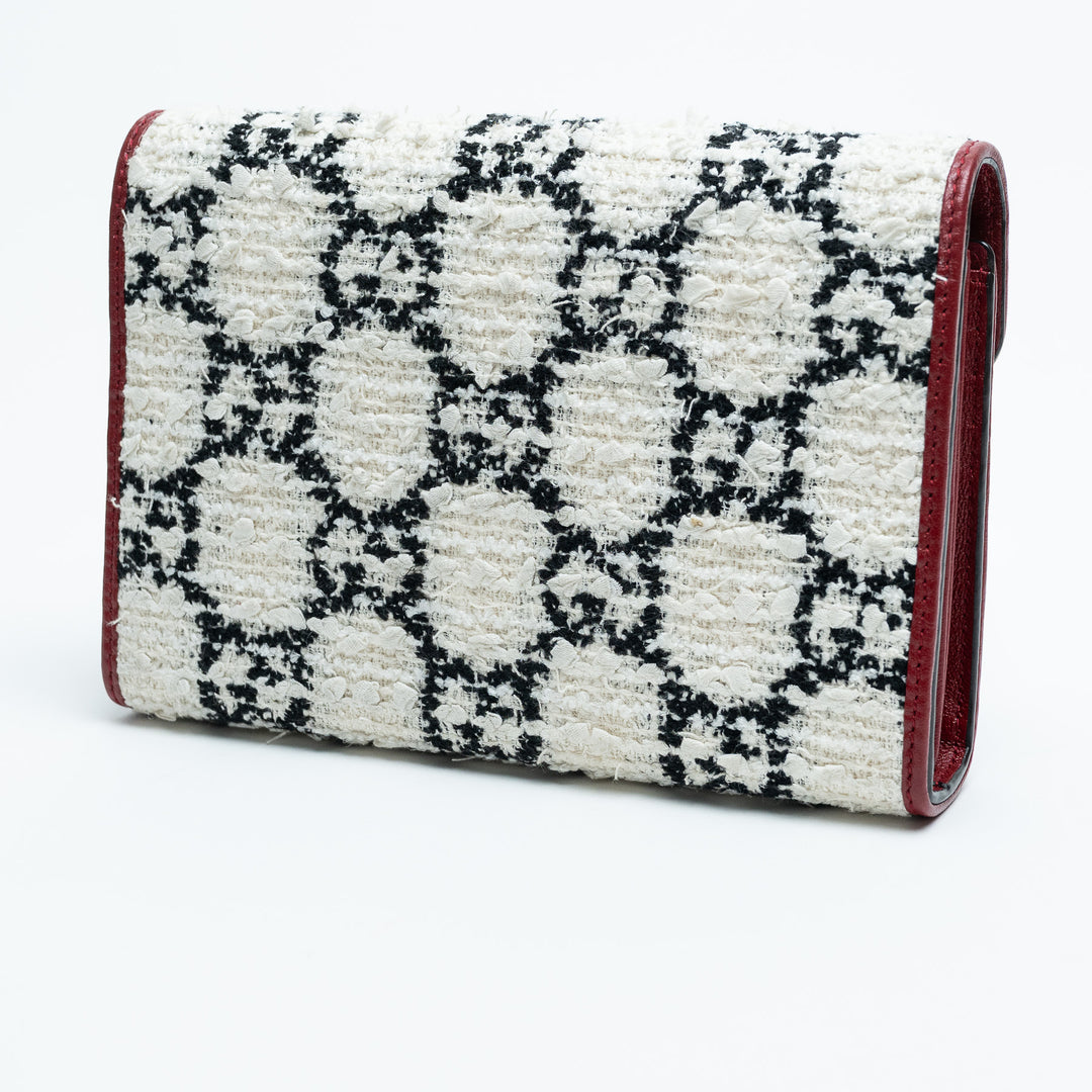 Gucci Red Leather & White Monogram Tweed Dionysus Chain Wallet