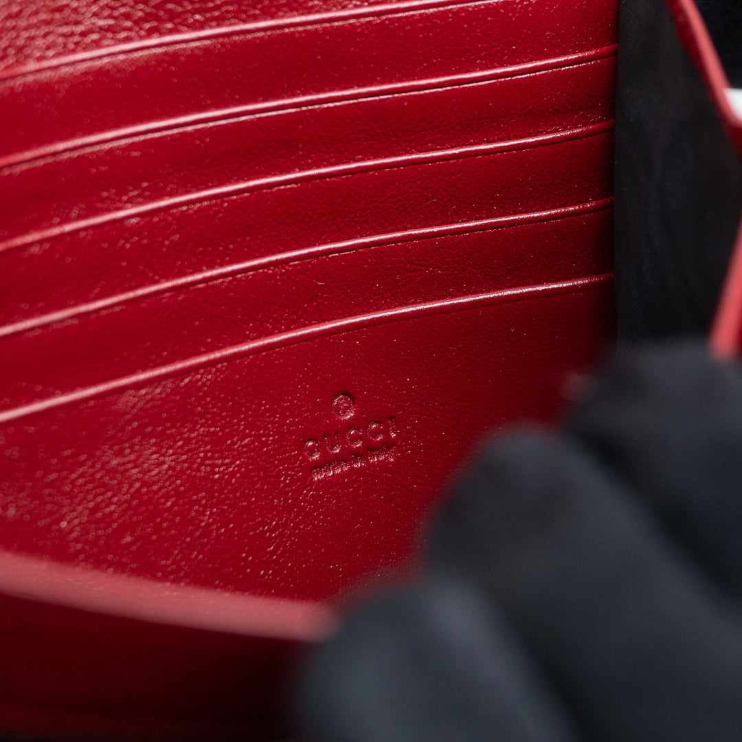 Gucci Red Leather & White Monogram Tweed Dionysus Chain Wallet