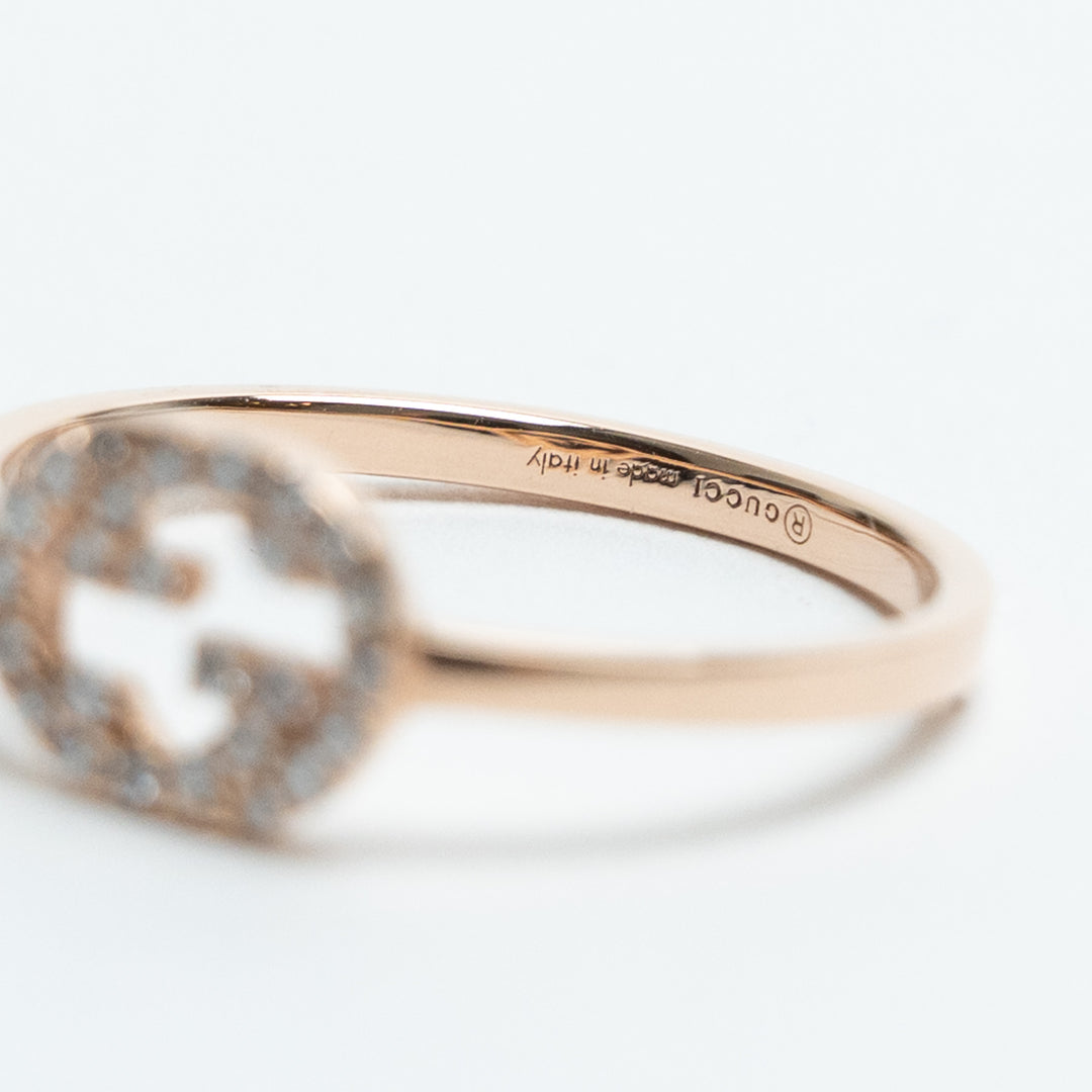 Gucci 18K Rose Gold and Diamond Pavé GG Running Ring Size 13 (6.5 US)