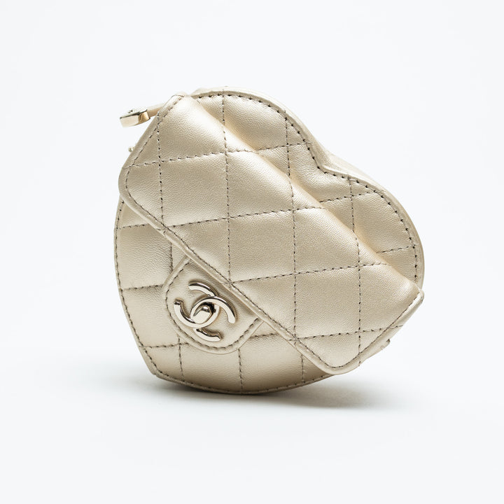 Pre-Loved Chanel™ Metallic Gold Quilted Lambskin CC Heart-Shaped Bag