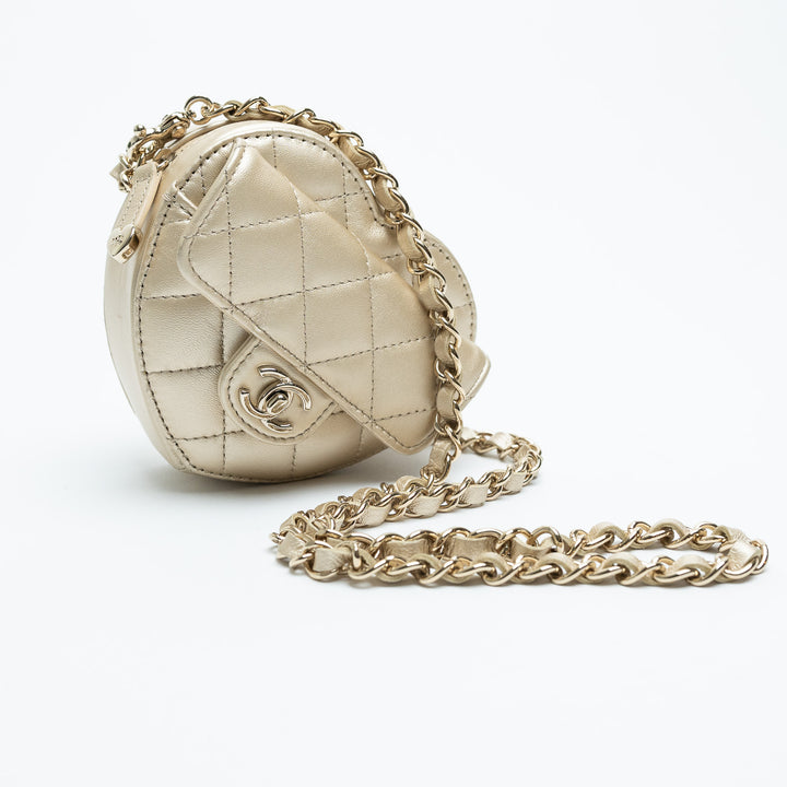 Pre-Loved Chanel™ Metallic Gold Quilted Lambskin CC Heart-Shaped Bag