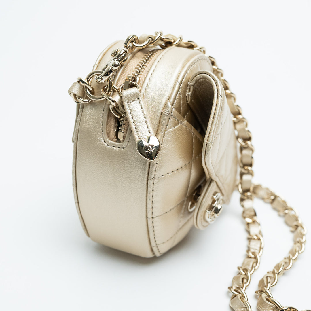 Pre-Loved Chanel™ Metallic Gold Quilted Lambskin CC Heart-Shaped Bag