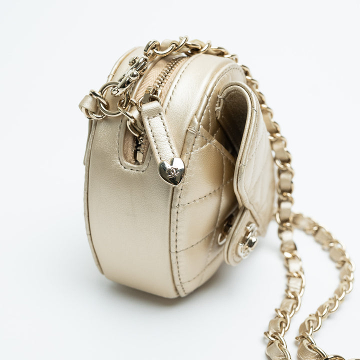 Pre-Loved Chanel™ Metallic Gold Quilted Lambskin CC Heart-Shaped Bag