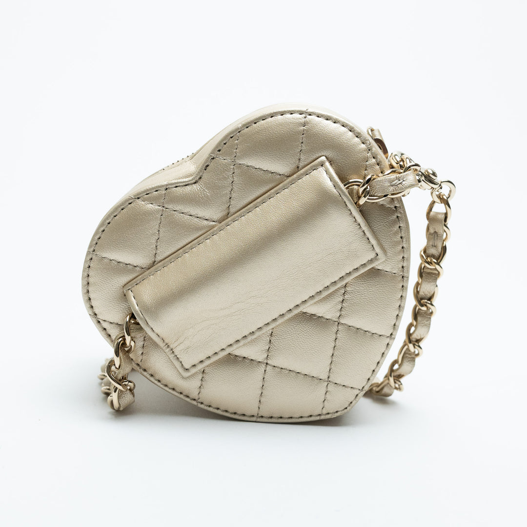 Pre-Loved Chanel™ Metallic Gold Quilted Lambskin CC Heart-Shaped Bag