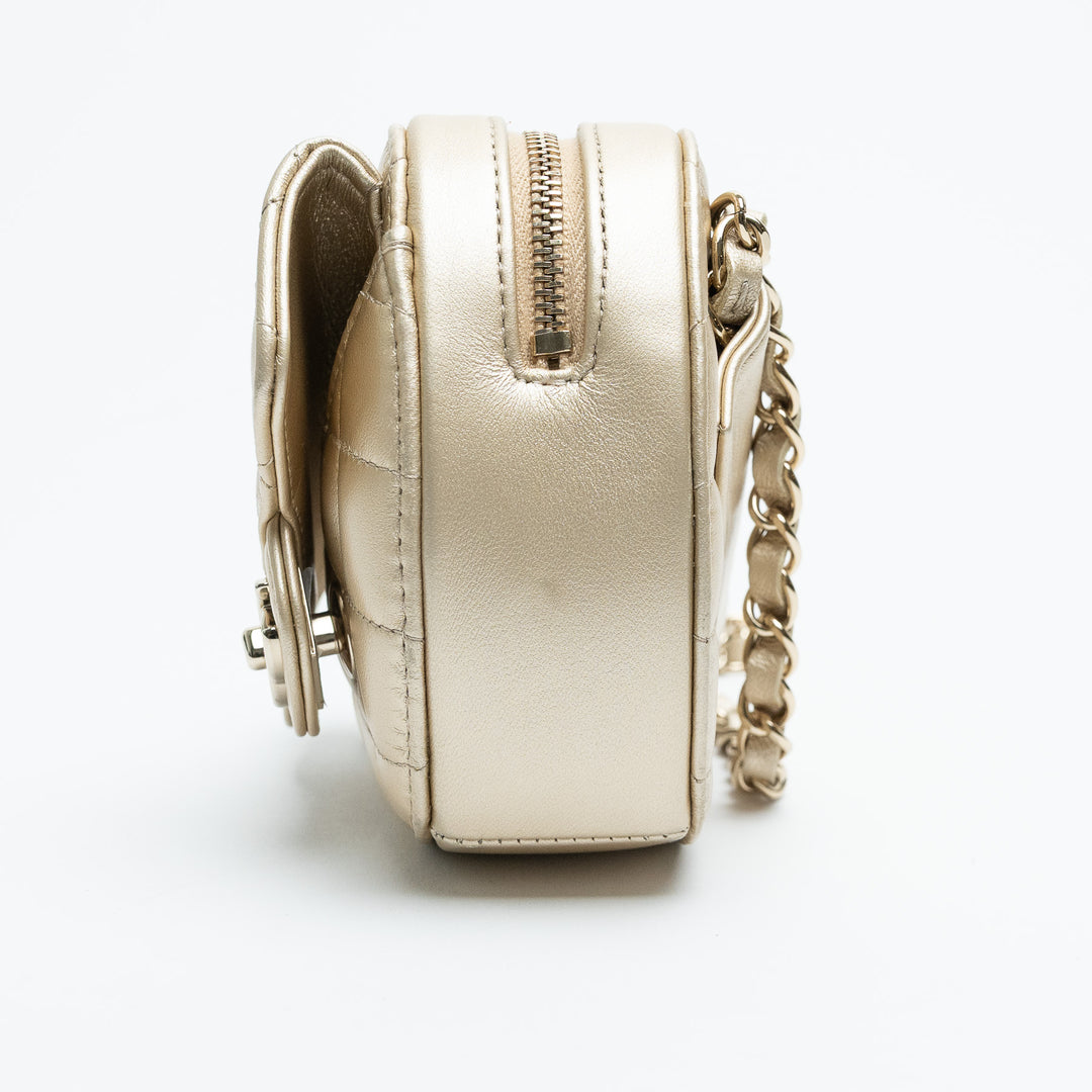 Pre-Loved Chanel™ Metallic Gold Quilted Lambskin CC Heart-Shaped Bag