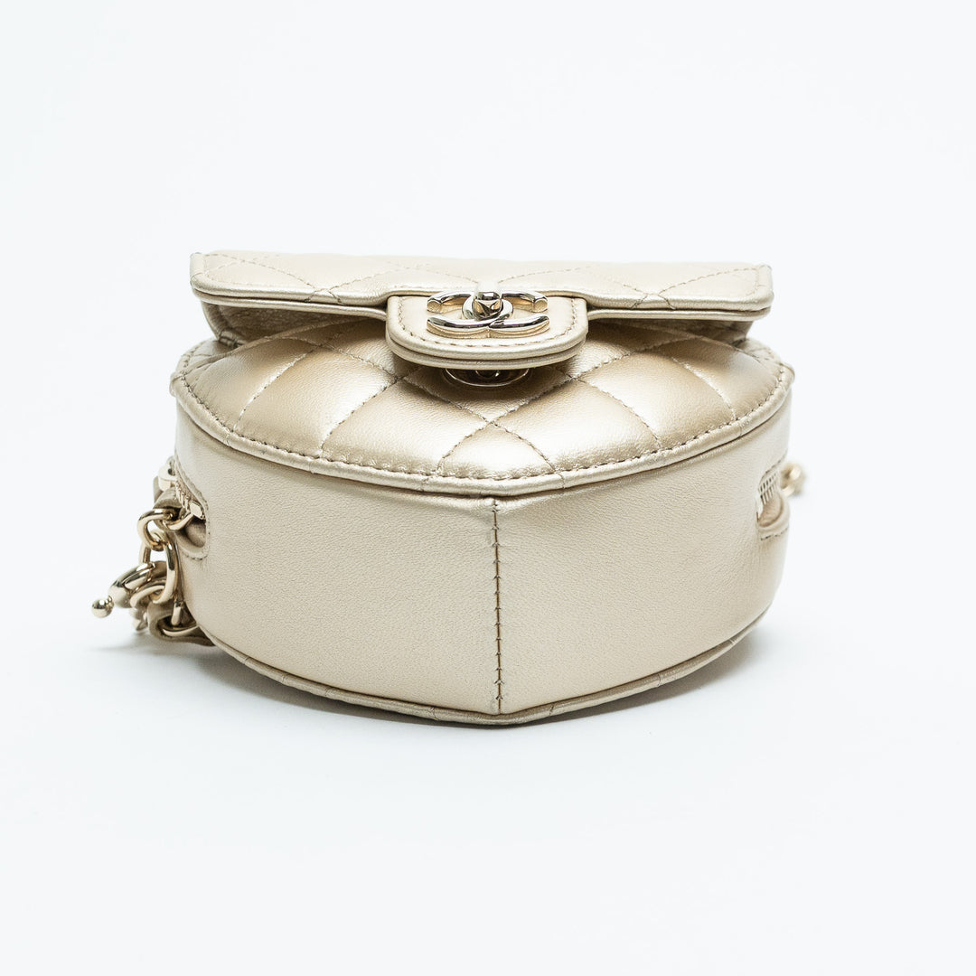 Pre-Loved Chanel™ Metallic Gold Quilted Lambskin CC Heart-Shaped Bag