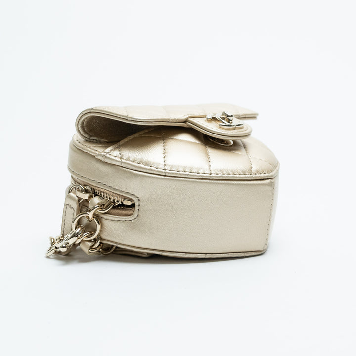 Pre-Loved Chanel™ Metallic Gold Quilted Lambskin CC Heart-Shaped Bag