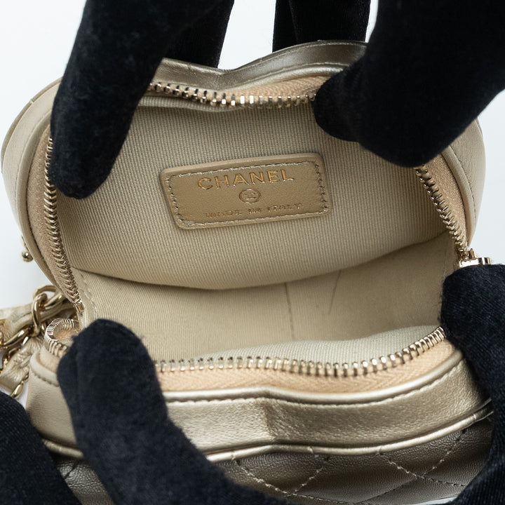 Pre-Loved Chanel™ Metallic Gold Quilted Lambskin CC Heart-Shaped Bag