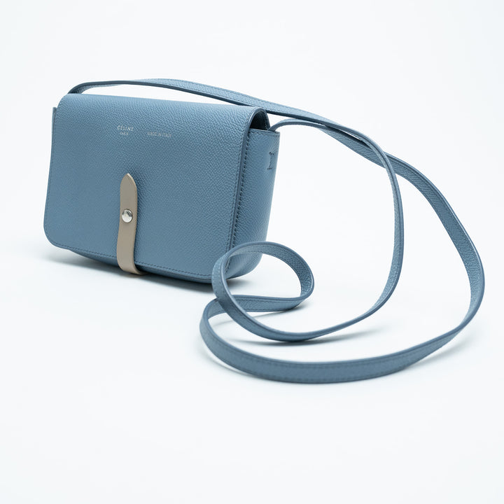Celine Sky Blue Grained Calfskin Clutch Crossbody Bag