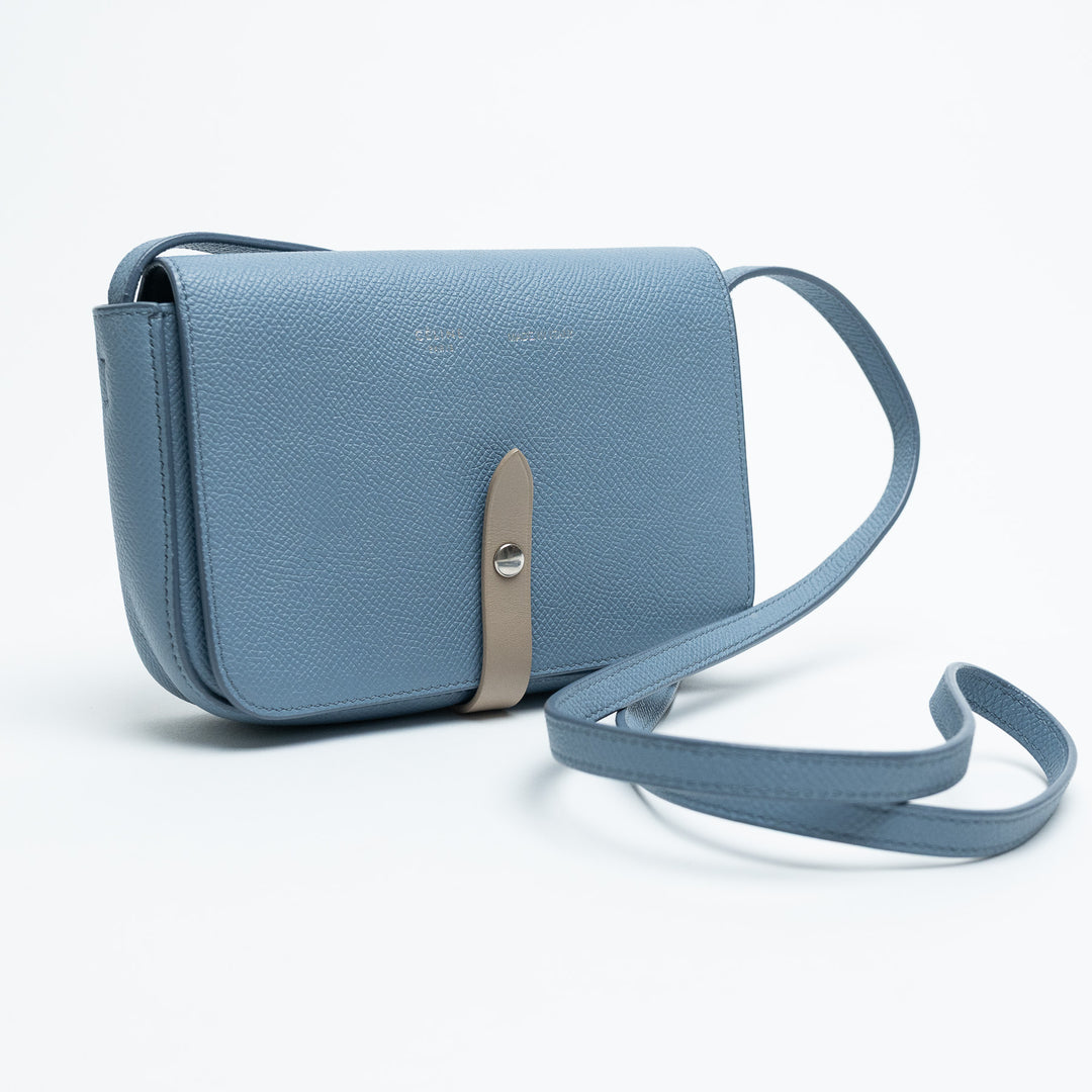 Celine Sky Blue Grained Calfskin Clutch Crossbody Bag