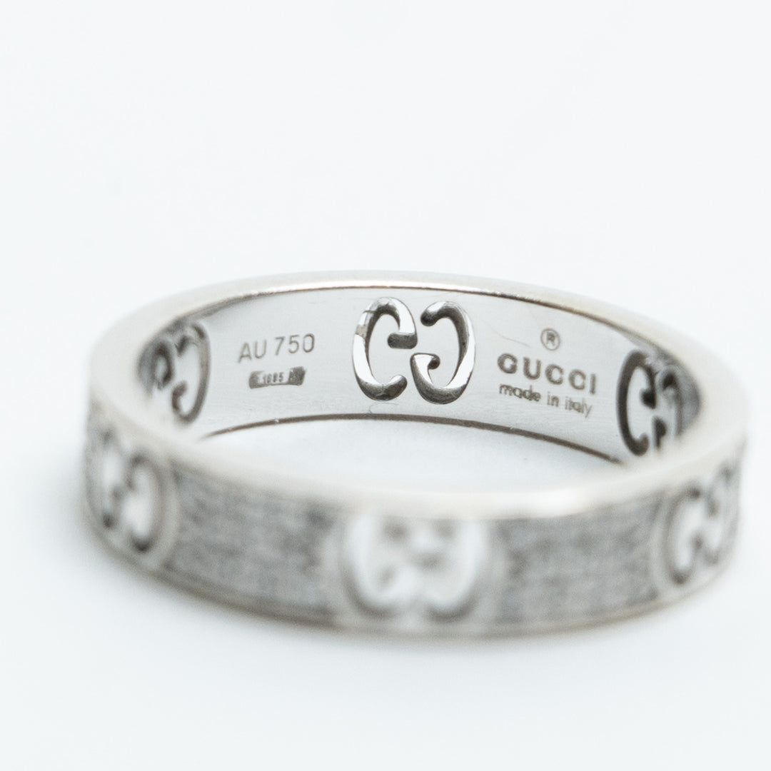 Gucci 18K White Gold Diamond Icon Stardust Ring Size 12
