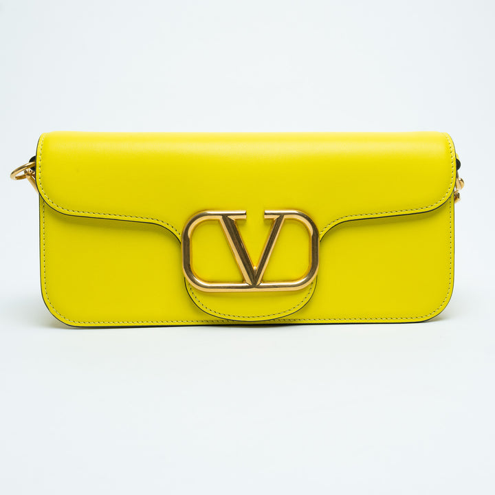 Valentino Lemon Yellow Calf Leather Loco East West Large Shoulder Bag