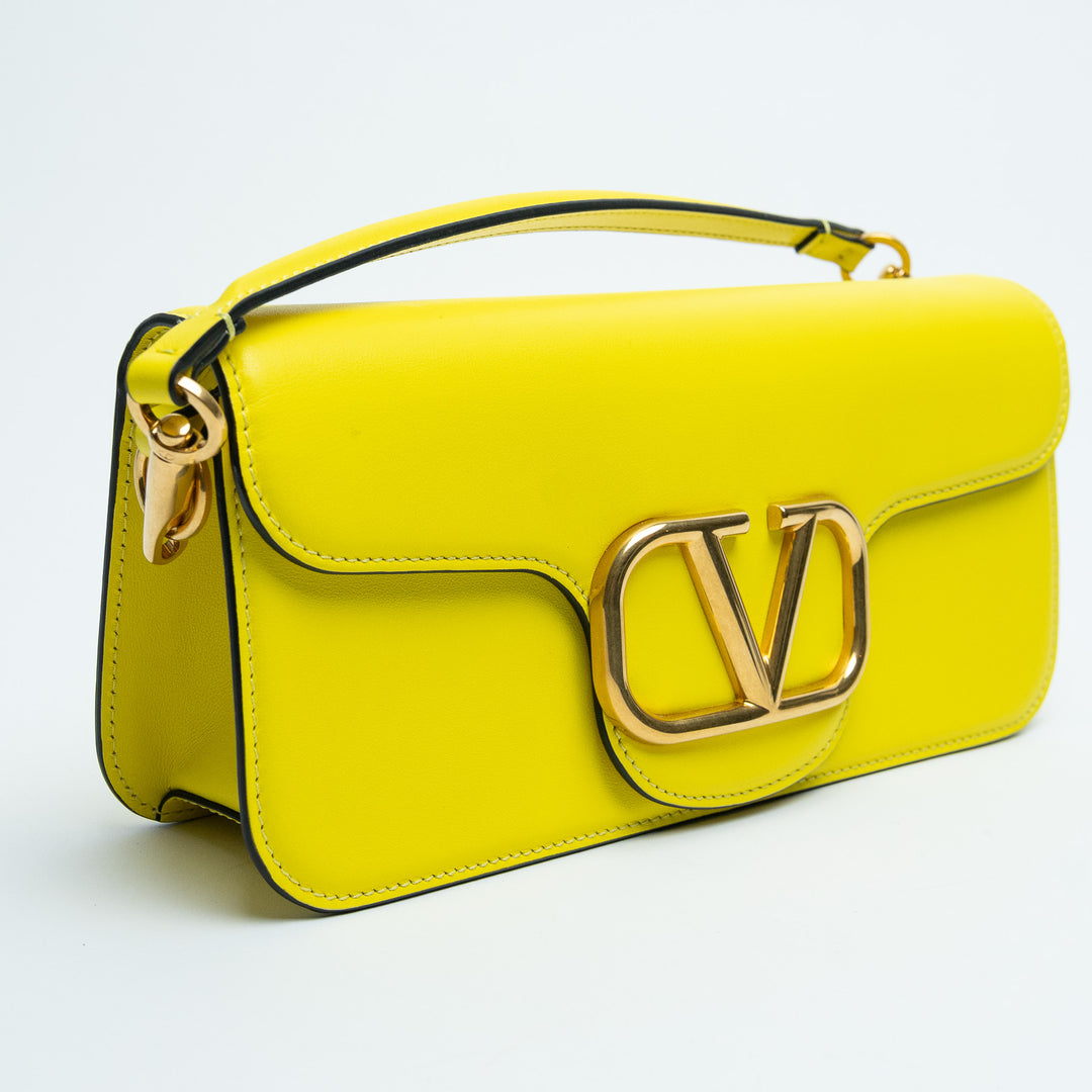 Valentino Lemon Yellow Calf Leather Loco East West Large Shoulder Bag
