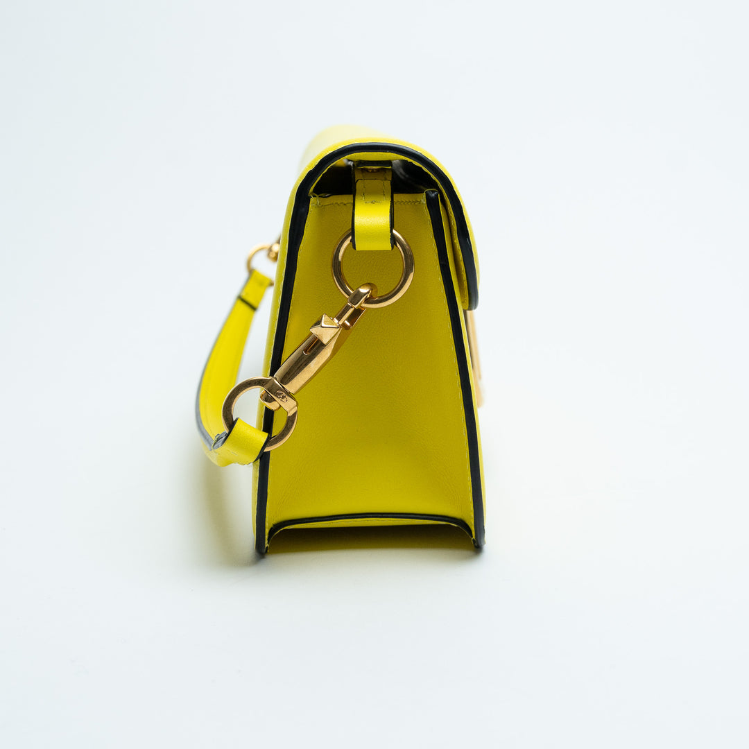 Valentino Lemon Yellow Calf Leather Loco East West Large Shoulder Bag