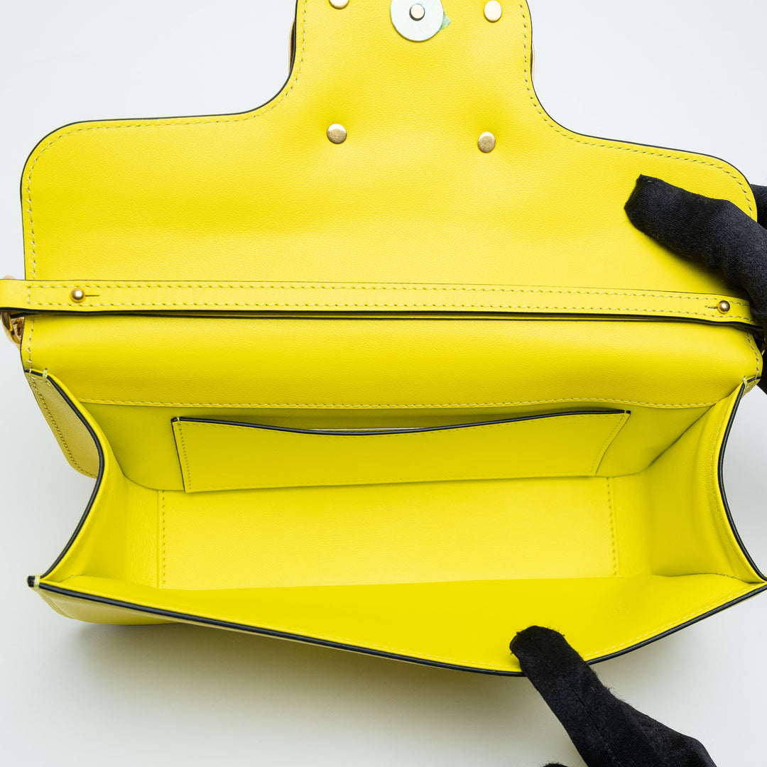 Valentino Lemon Yellow Calf Leather Loco East West Large Shoulder Bag