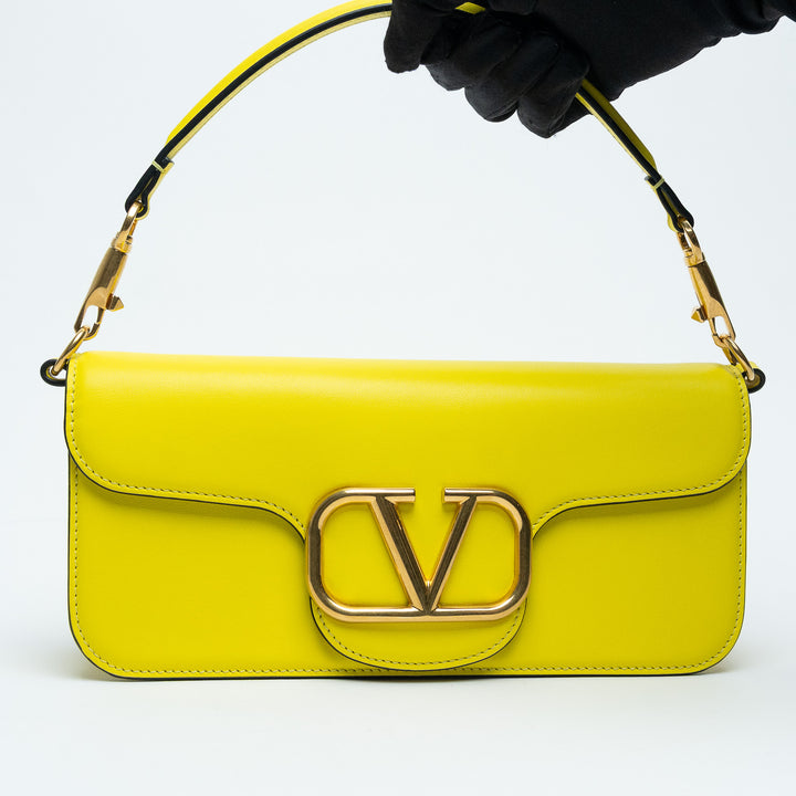 Valentino Lemon Yellow Calf Leather Loco East West Large Shoulder Bag