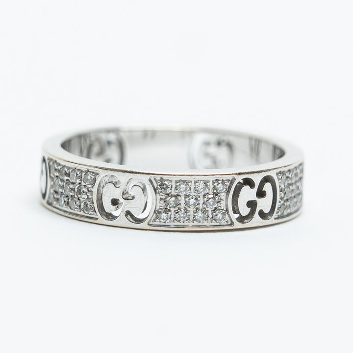 Gucci 18K White Gold Diamond Icon Stardust Ring Size 12