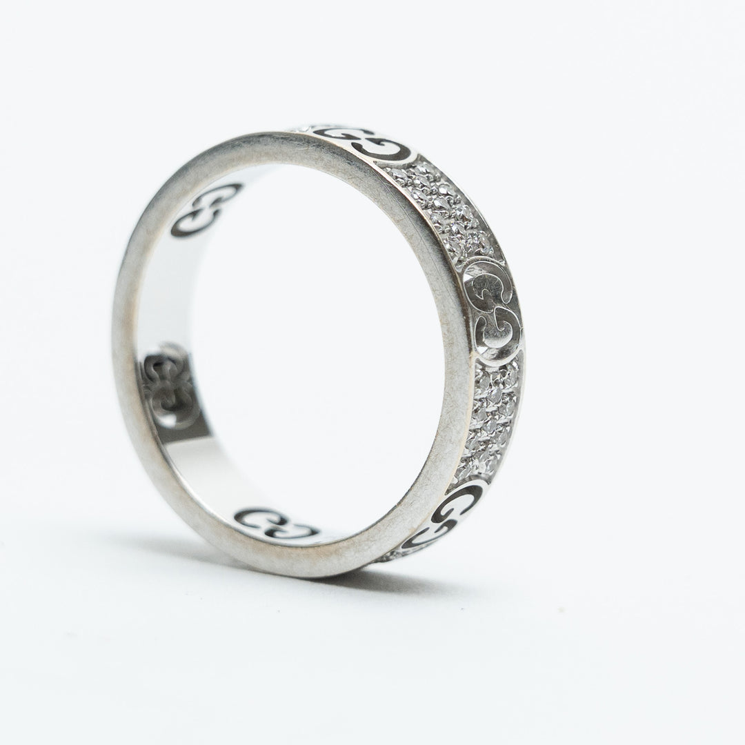 Gucci 18K White Gold Diamond Icon Stardust Ring Size 12