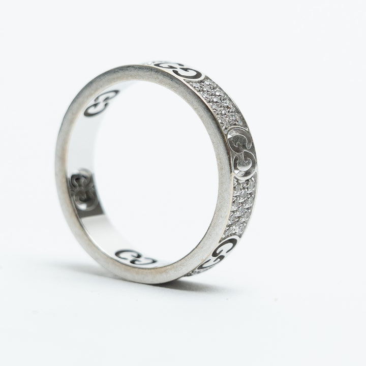 Gucci 18K White Gold Diamond Icon Stardust Ring Size 12