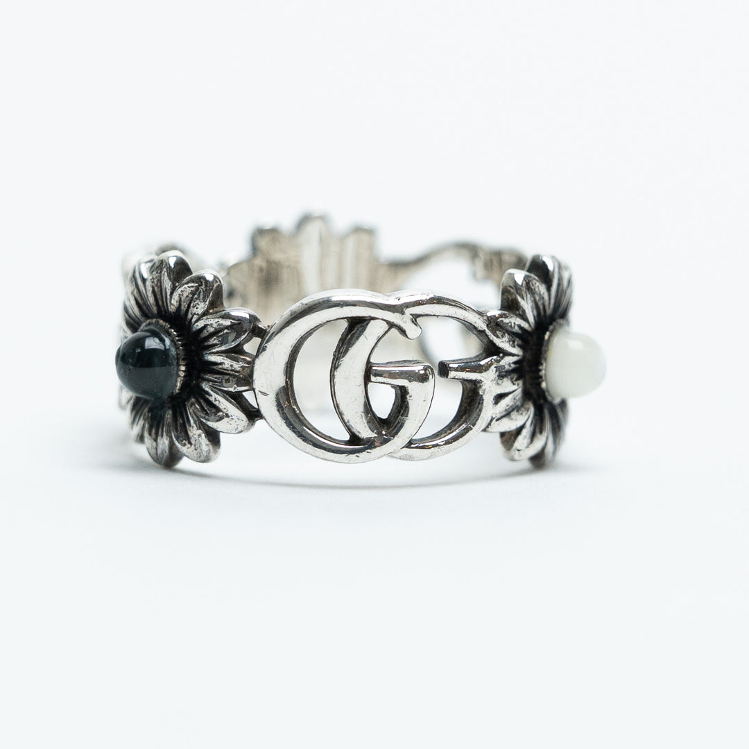 Gucci Sterling Silver GG Marmont Flower Ring Size 15