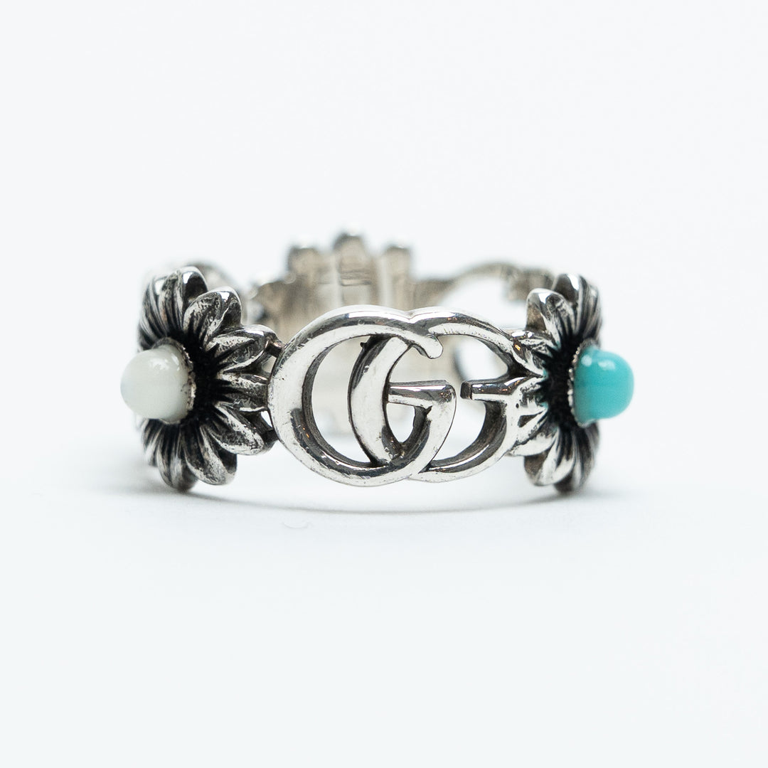 Gucci Sterling Silver GG Marmont Flower Ring Size 15