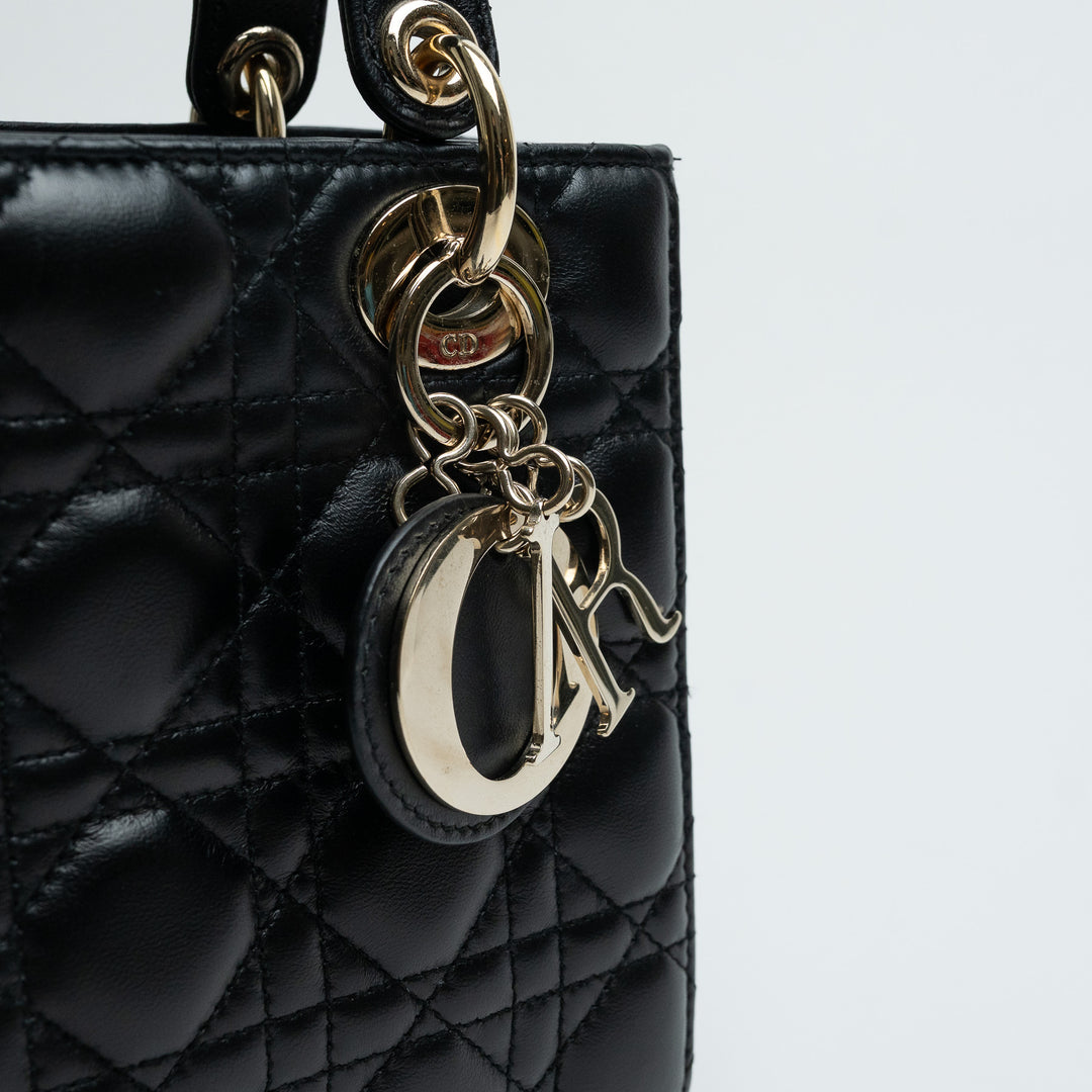 Dior Black Cannage Quilted Lambskin Small Lady Dior Bag