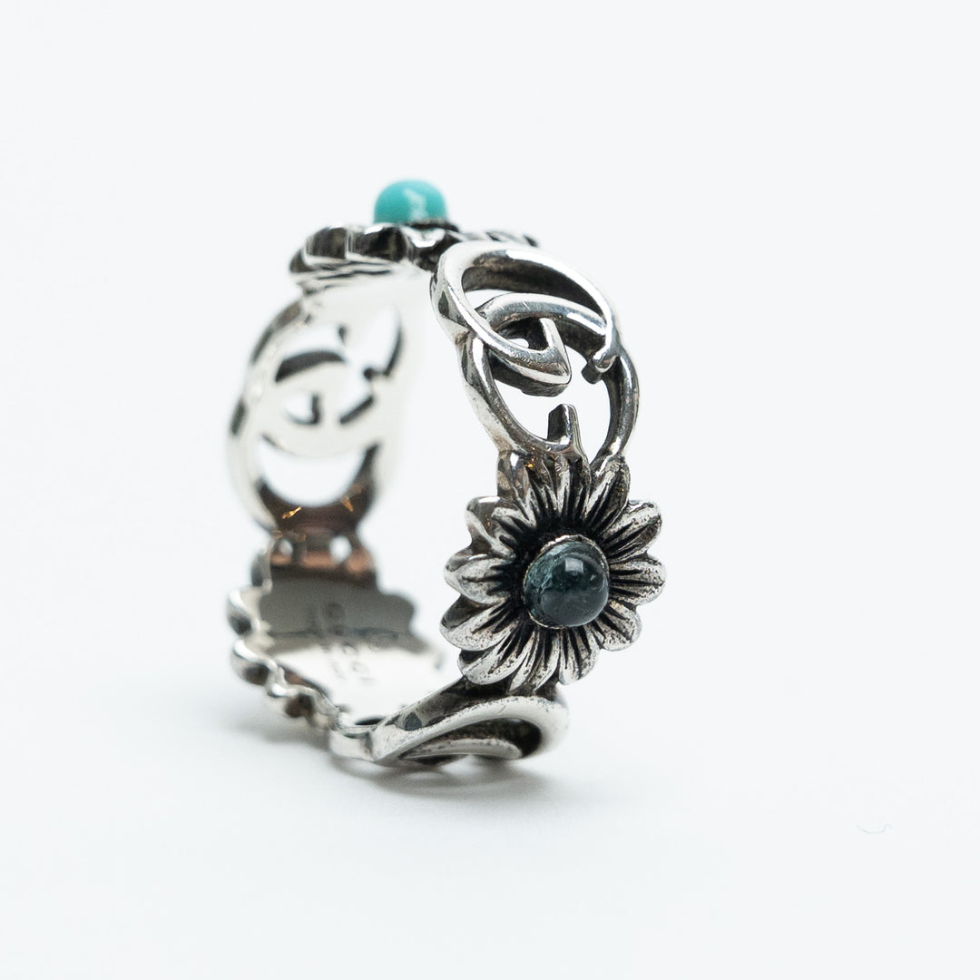 Gucci Sterling Silver GG Marmont Flower Ring Size 15