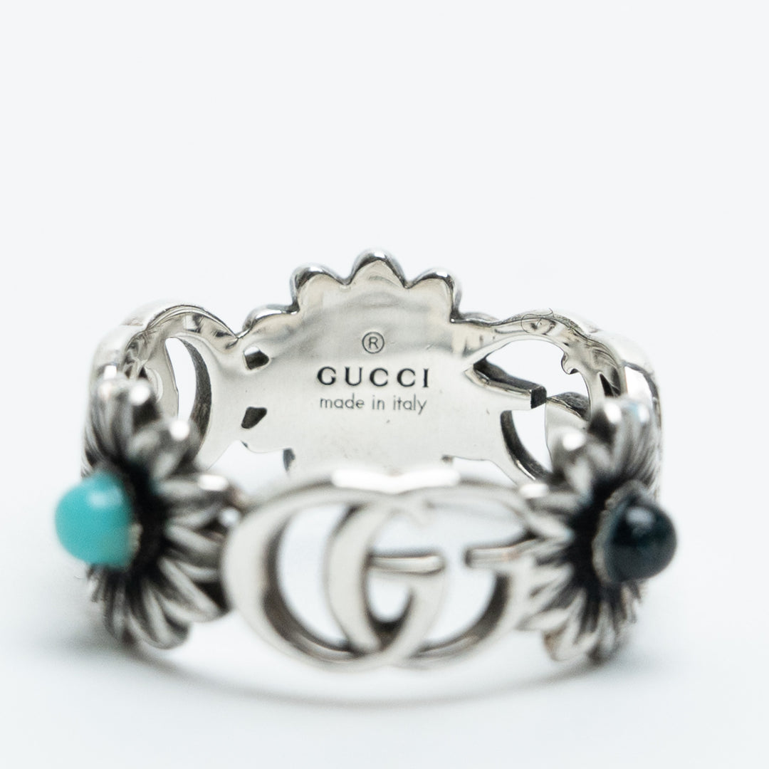 Gucci Sterling Silver GG Marmont Flower Ring Size 15
