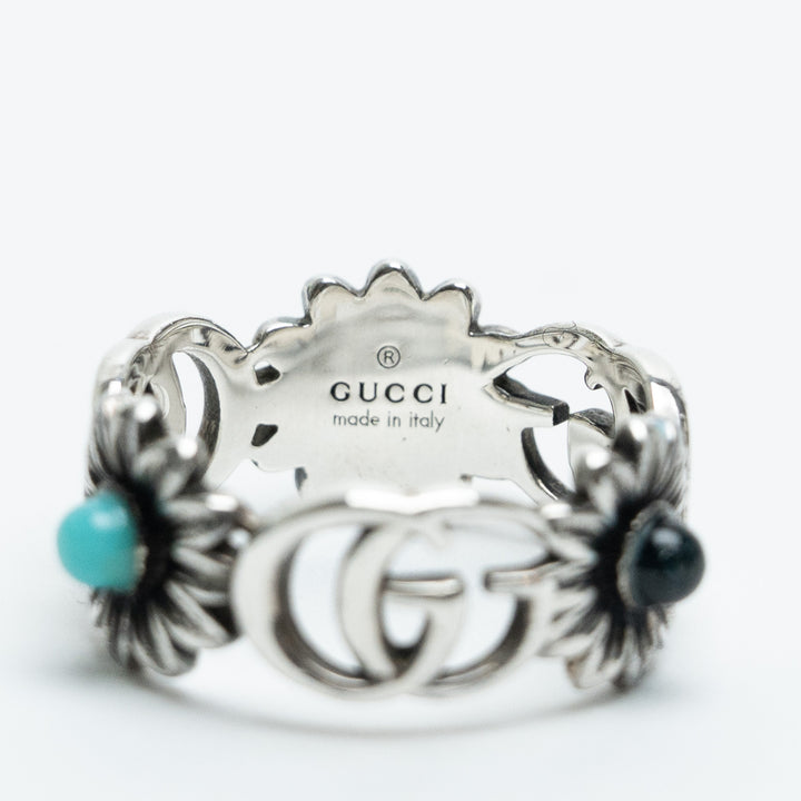 Gucci Sterling Silver GG Marmont Flower Ring Size 15