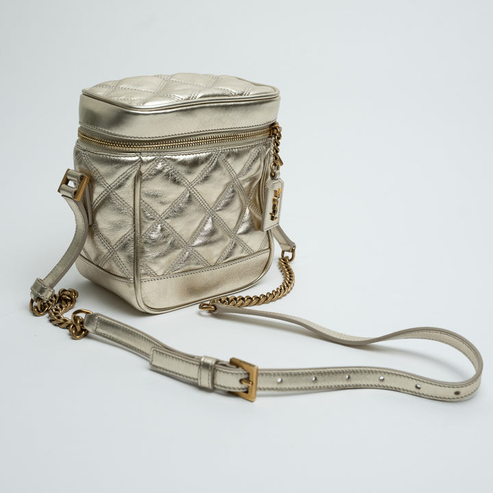 Saint Laurent Metallic Gold Leather Quilted Vanity Bag