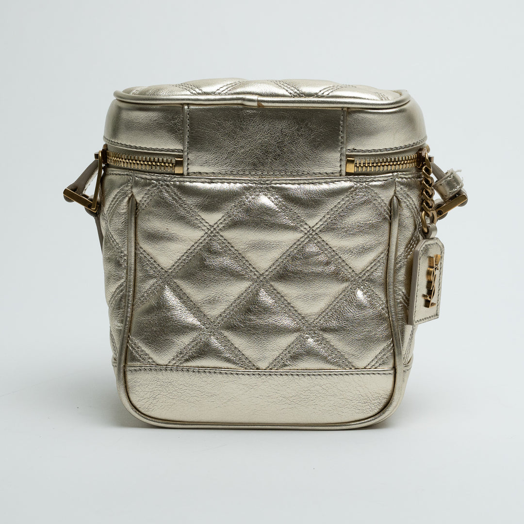 Saint Laurent Metallic Gold Leather Quilted Vanity Bag