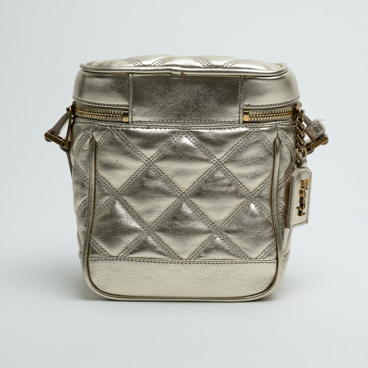 Saint Laurent Metallic Gold Leather Quilted Vanity Bag