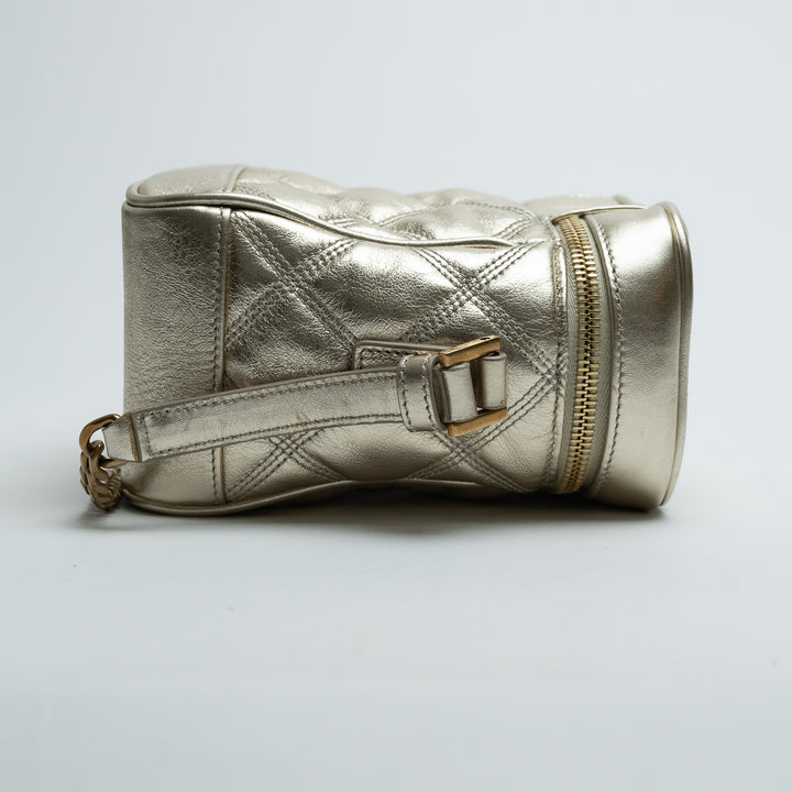 Saint Laurent Metallic Gold Leather Quilted Vanity Bag