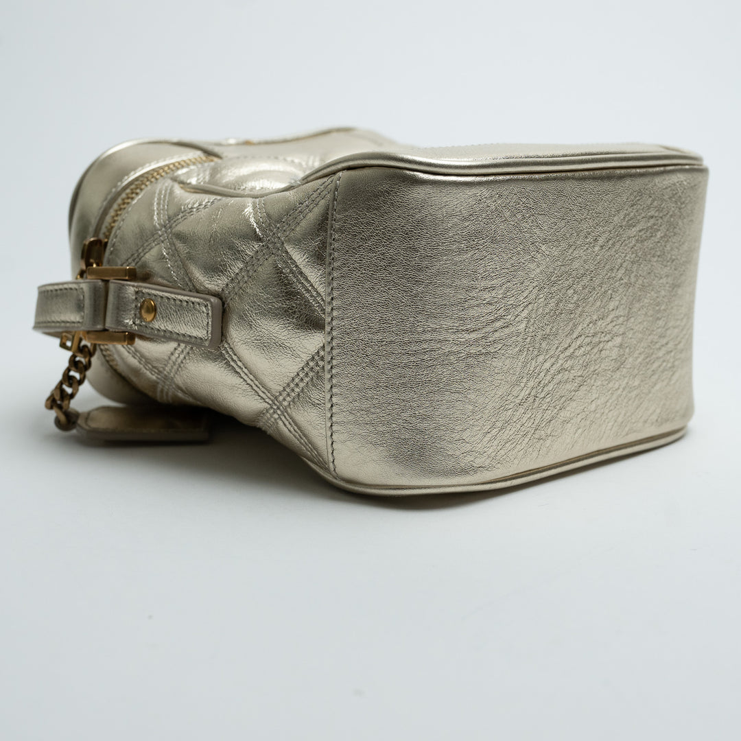 Saint Laurent Metallic Gold Leather Quilted Vanity Bag