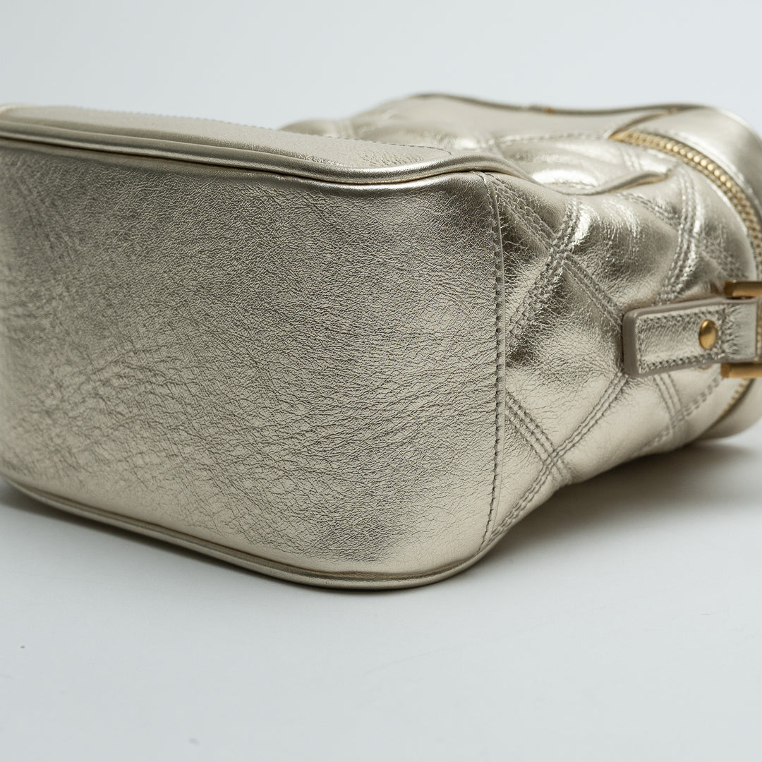 Saint Laurent Metallic Gold Leather Quilted Vanity Bag
