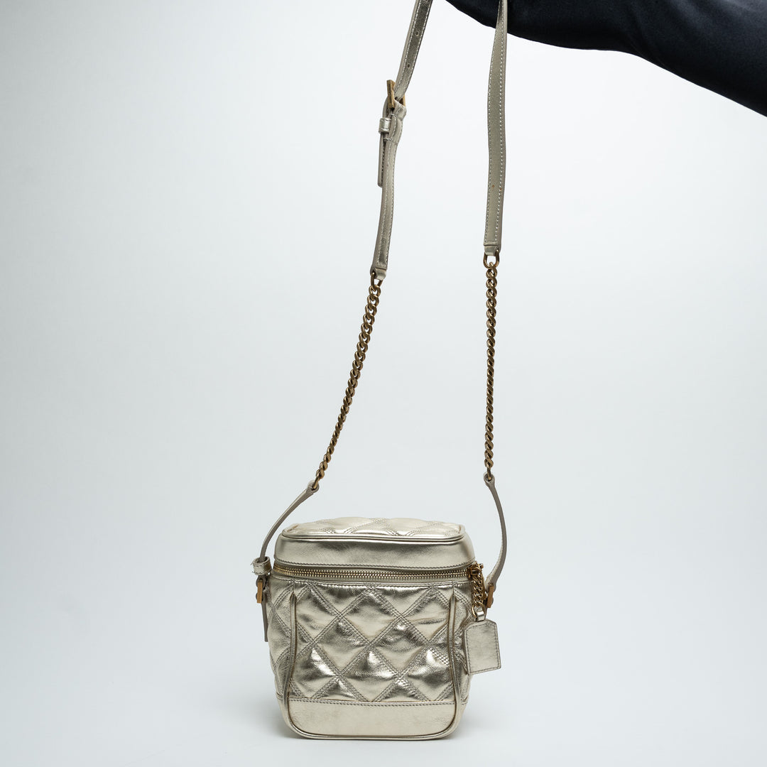 Saint Laurent Metallic Gold Leather Quilted Vanity Bag