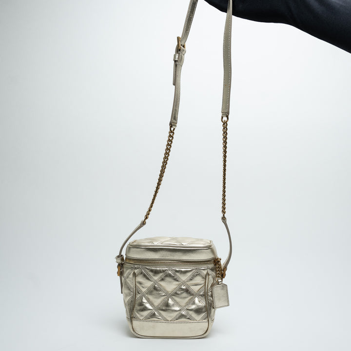 Saint Laurent Metallic Gold Leather Quilted Vanity Bag
