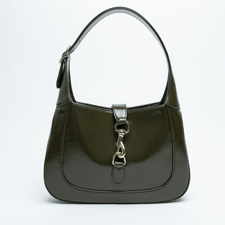 Gucci Khaki Green Patent Leather Jackie 1961 Bag Medium Size