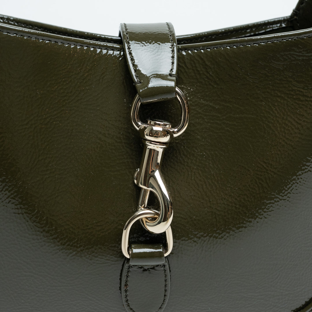 Gucci Khaki Green Patent Leather Jackie 1961 Bag Medium Size