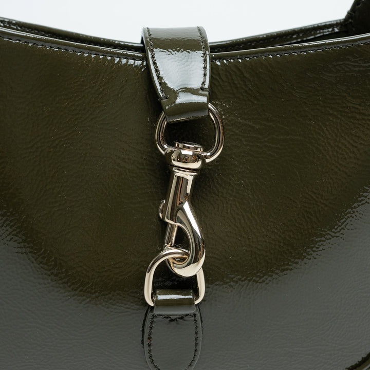 Gucci Khaki Green Patent Leather Jackie 1961 Bag Medium Size