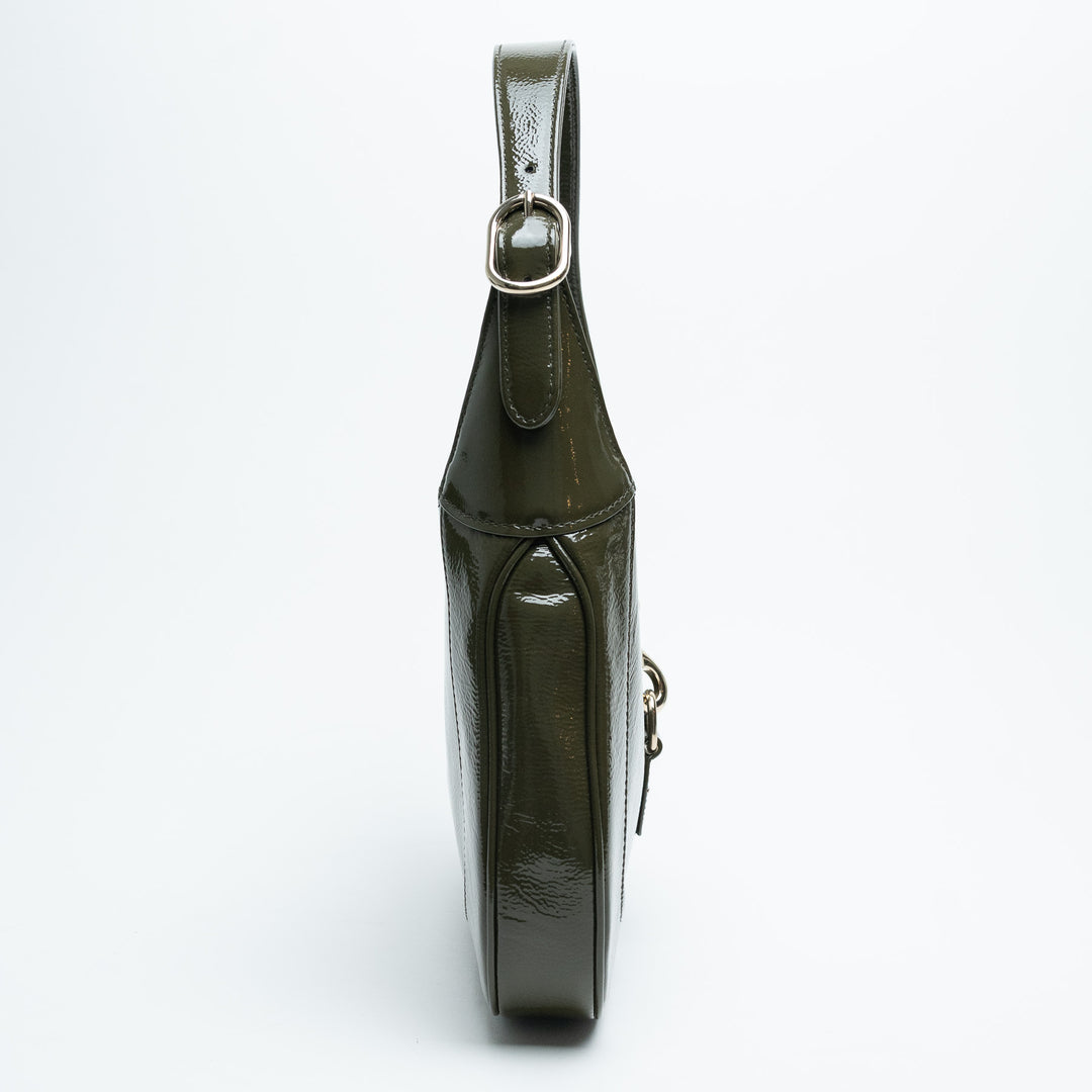 Gucci Khaki Green Patent Leather Jackie 1961 Bag Medium Size