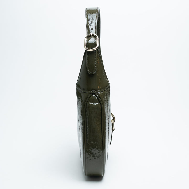 Gucci Khaki Green Patent Leather Jackie 1961 Bag Medium Size