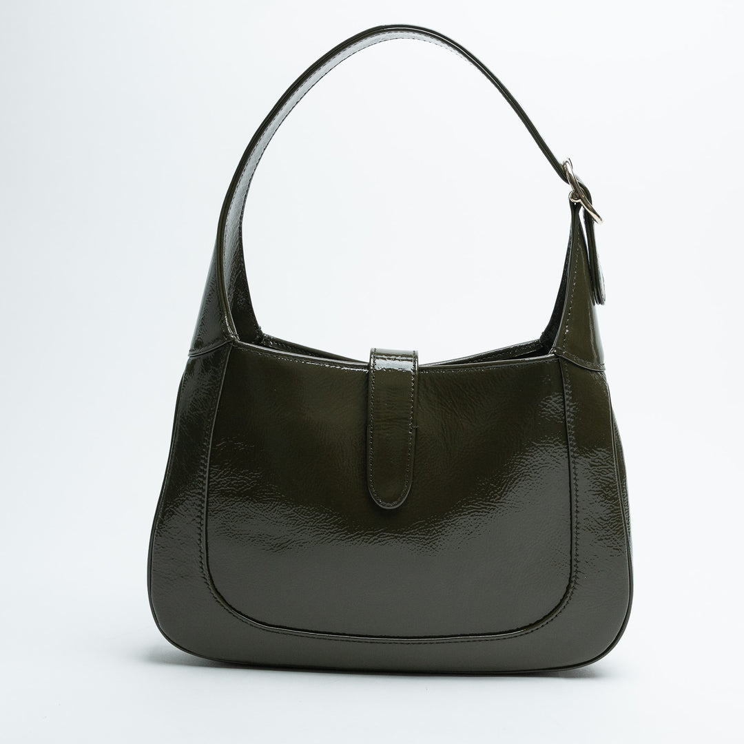 Gucci Khaki Green Patent Leather Jackie 1961 Bag Medium Size