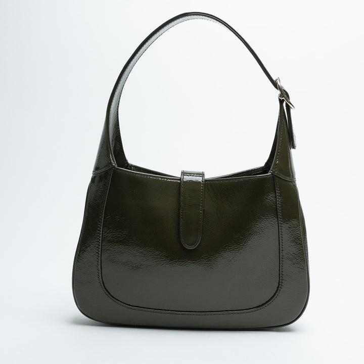 Gucci Khaki Green Patent Leather Jackie 1961 Bag Medium Size