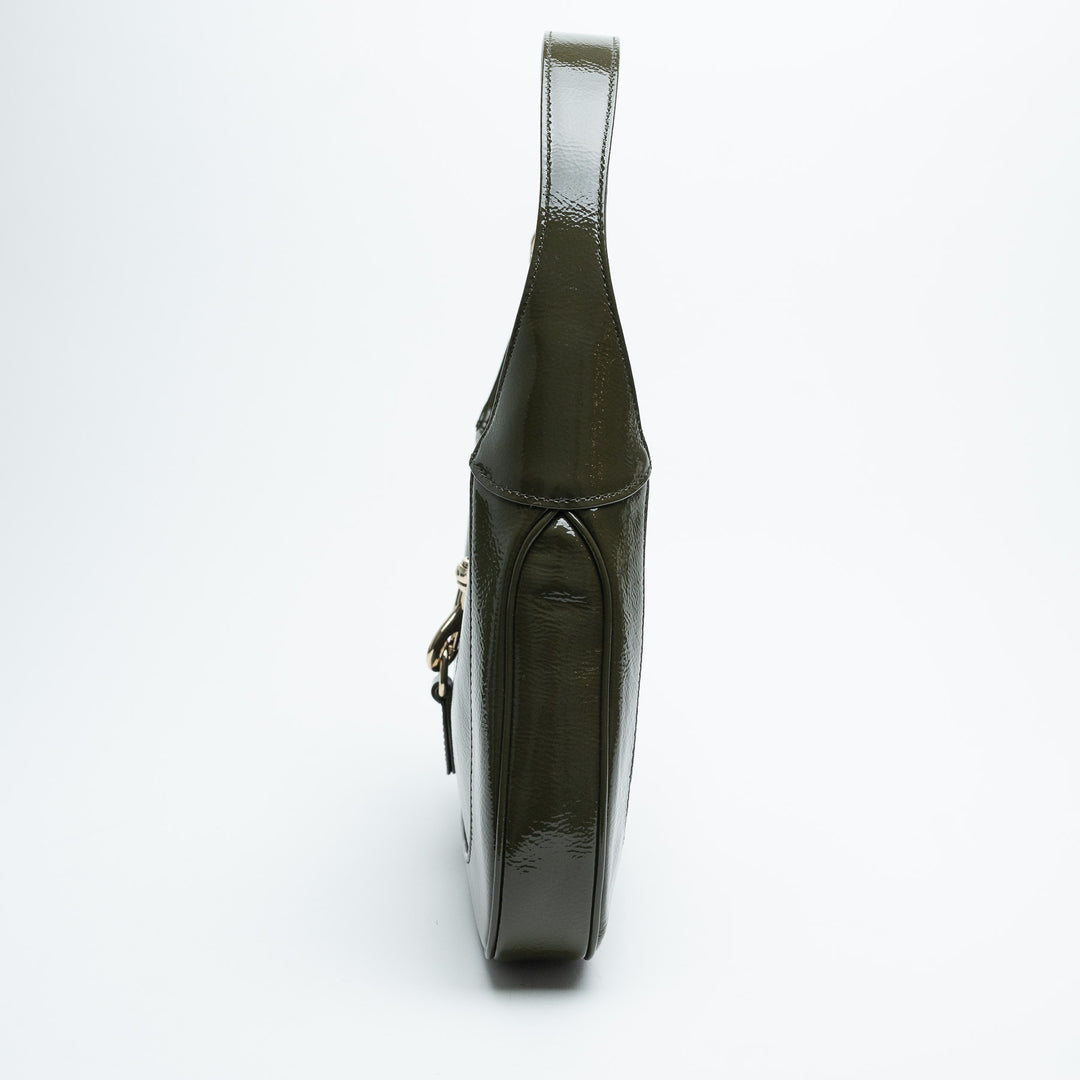 Gucci Khaki Green Patent Leather Jackie 1961 Bag Medium Size