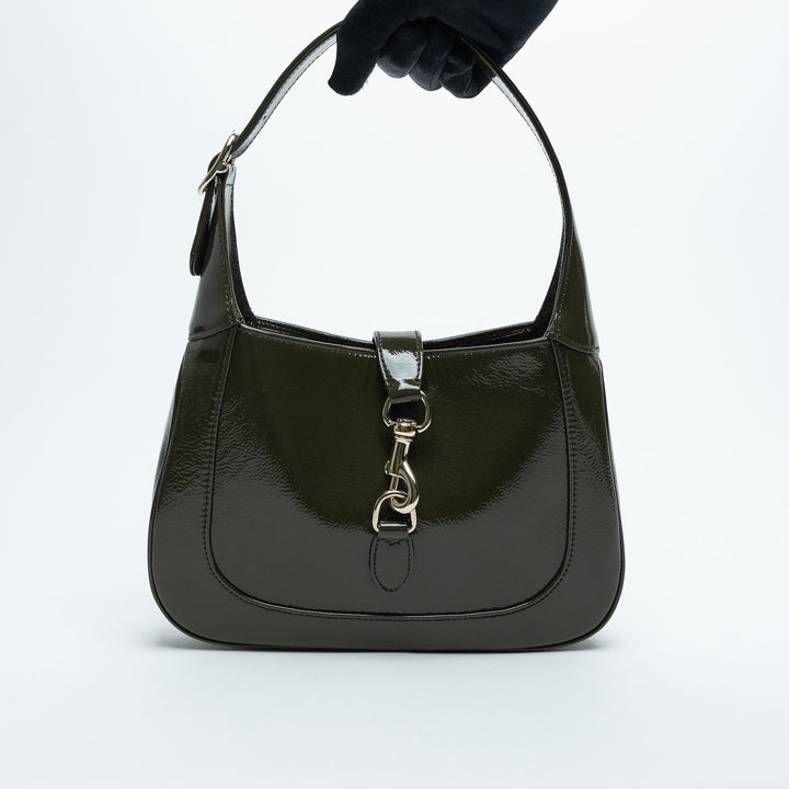 Gucci Khaki Green Patent Leather Jackie 1961 Bag Medium Size